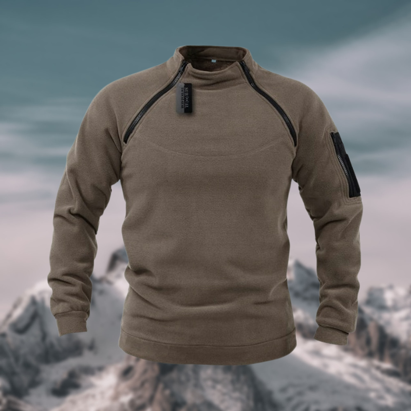 "Taktischer Herren Fleece Pullover, winddicht, stilvoll mit diebstahlsicheren Taschen, ideal für kalte, windige Tage."