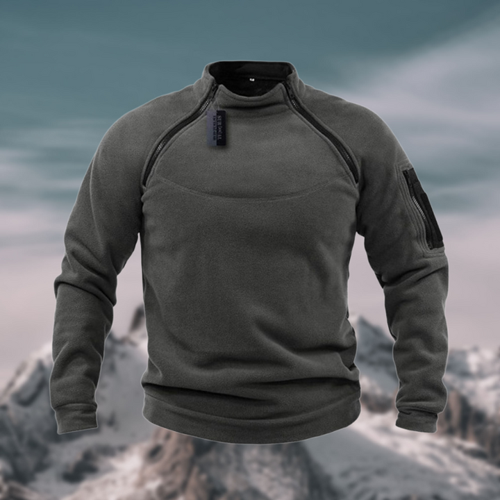 "Taktischer Herren Fleece Pullover, winddicht, stilvoll mit diebstahlsicheren Taschen, ideal für kalte, windige Tage."