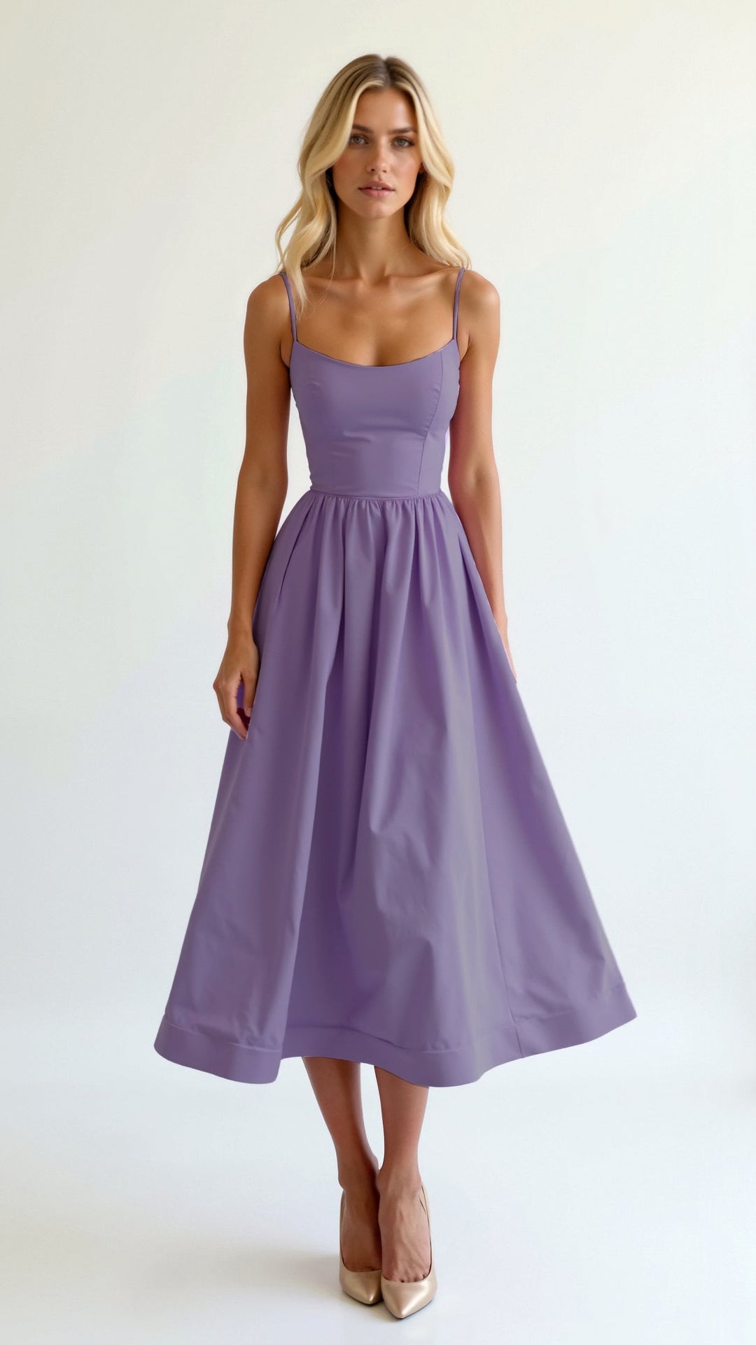 "Tamera Fließendes Midikleid, elegantes Design, hellblau, Midi-Länge, leichter Stoff, feminin und stilvoll."