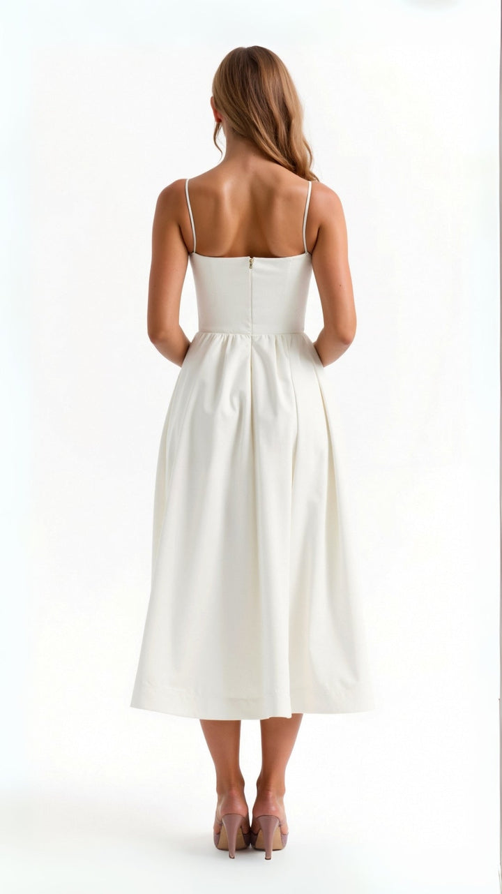 "Tamera Fließendes Midikleid, elegantes Design, hellblau, Midi-Länge, leichter Stoff, feminin und stilvoll."