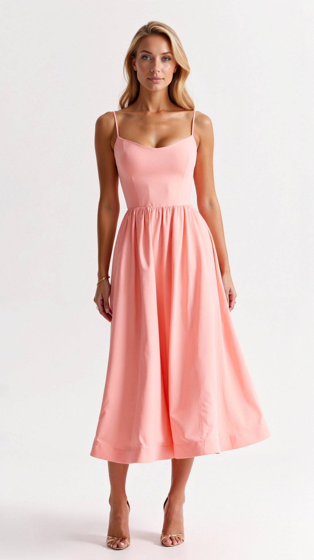 "Tamera Fließendes Midikleid, elegantes Design, hellblau, Midi-Länge, leichter Stoff, feminin und stilvoll."
