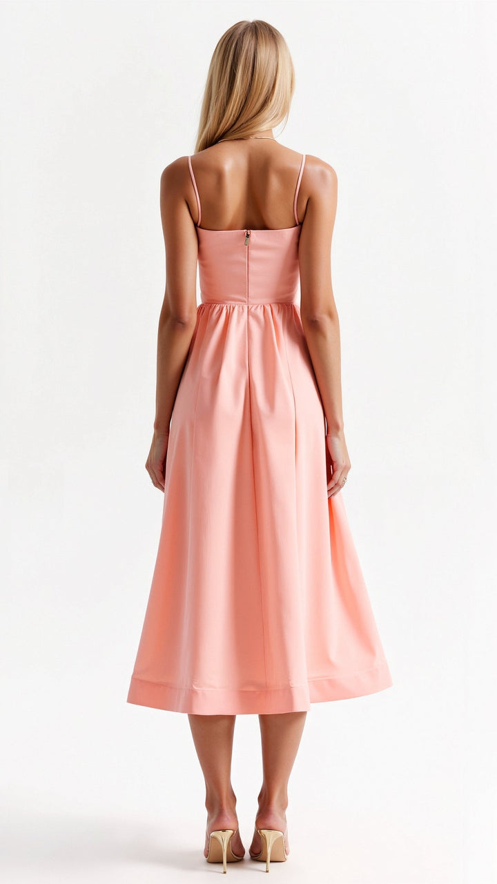"Tamera Fließendes Midikleid, elegantes Design, hellblau, Midi-Länge, leichter Stoff, feminin und stilvoll."