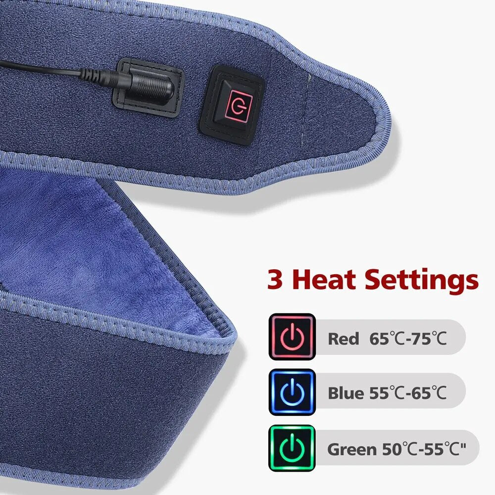 "Thermorelief Heizkissen für den Rücken, verstellbare Temperatur, ergonomisches Design, blau-graue Oberfläche."