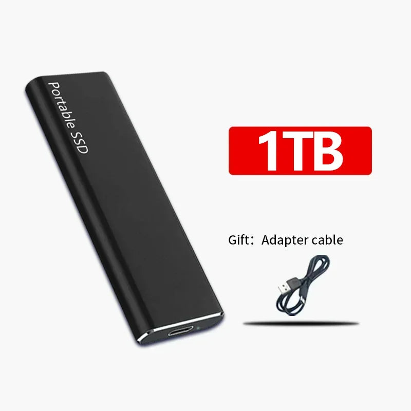 "Tragbare SSD 1TB-60TB, kompakt u. schnell, mit USB-Kabel, in Schwarz, aus Aluminium, ideal für Datenübertragung"