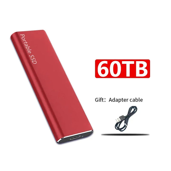 "Tragbare SSD 1TB-60TB, kompakt u. schnell, mit USB-Kabel, in Schwarz, aus Aluminium, ideal für Datenübertragung"