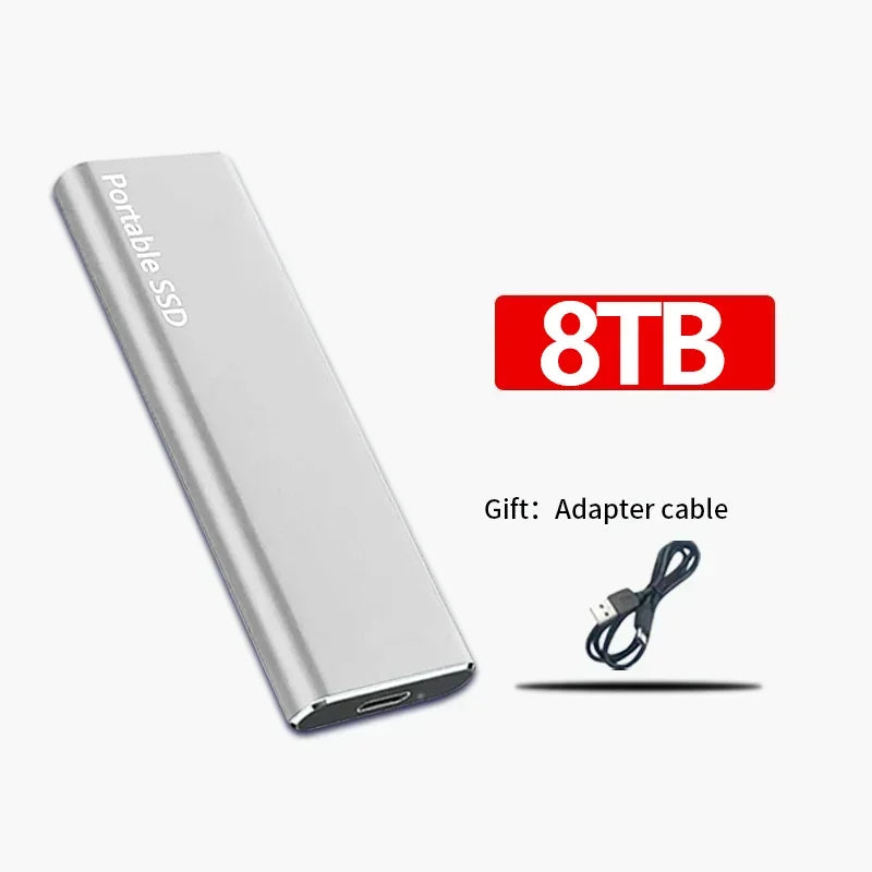 "Tragbare SSD 1TB-60TB, kompakt u. schnell, mit USB-Kabel, in Schwarz, aus Aluminium, ideal für Datenübertragung"