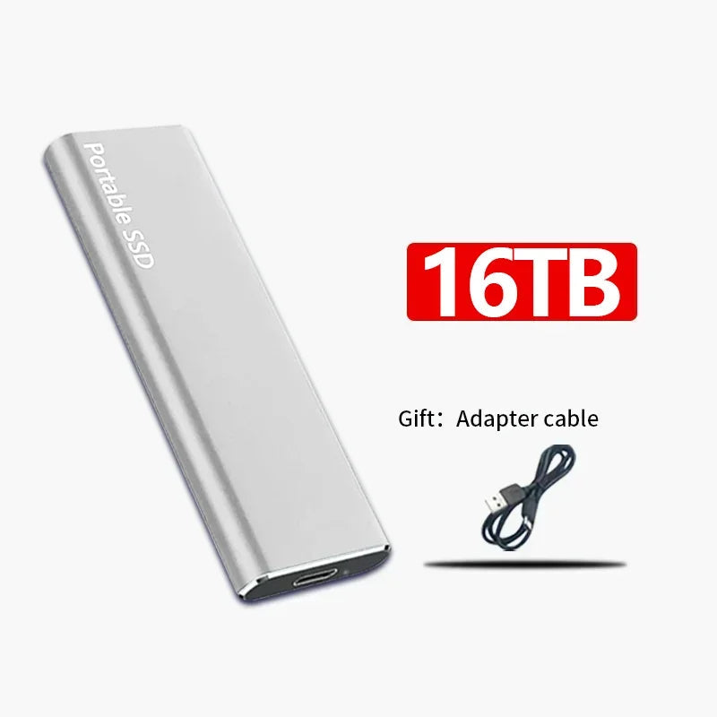 "Tragbare SSD 1TB-60TB, kompakt u. schnell, mit USB-Kabel, in Schwarz, aus Aluminium, ideal für Datenübertragung"