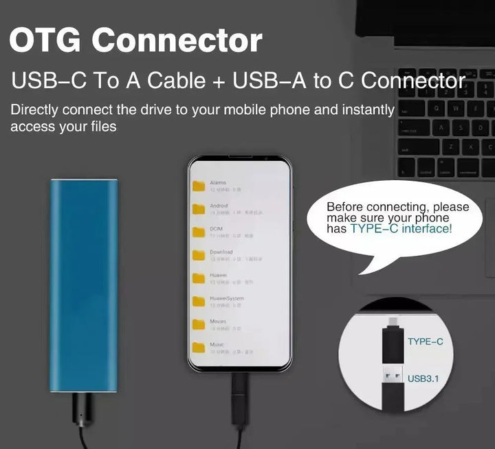 "Tragbare SSD 1TB-60TB, kompakt u. schnell, mit USB-Kabel, in Schwarz, aus Aluminium, ideal für Datenübertragung"