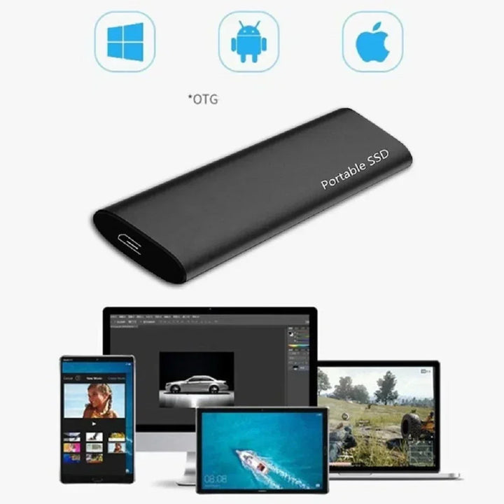 "Tragbare SSD 1TB-60TB, kompakt u. schnell, mit USB-Kabel, in Schwarz, aus Aluminium, ideal für Datenübertragung"