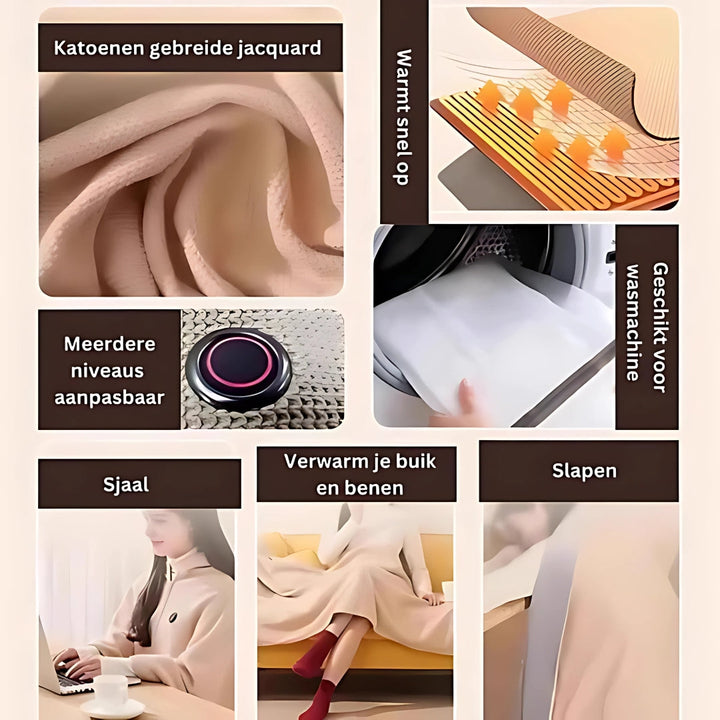 "Tragbare USB-Heizdecke aus weichem Fleece, vielseitig als Schal oder Überwurf nutzbar, ideal für Reisen und Zuhause."