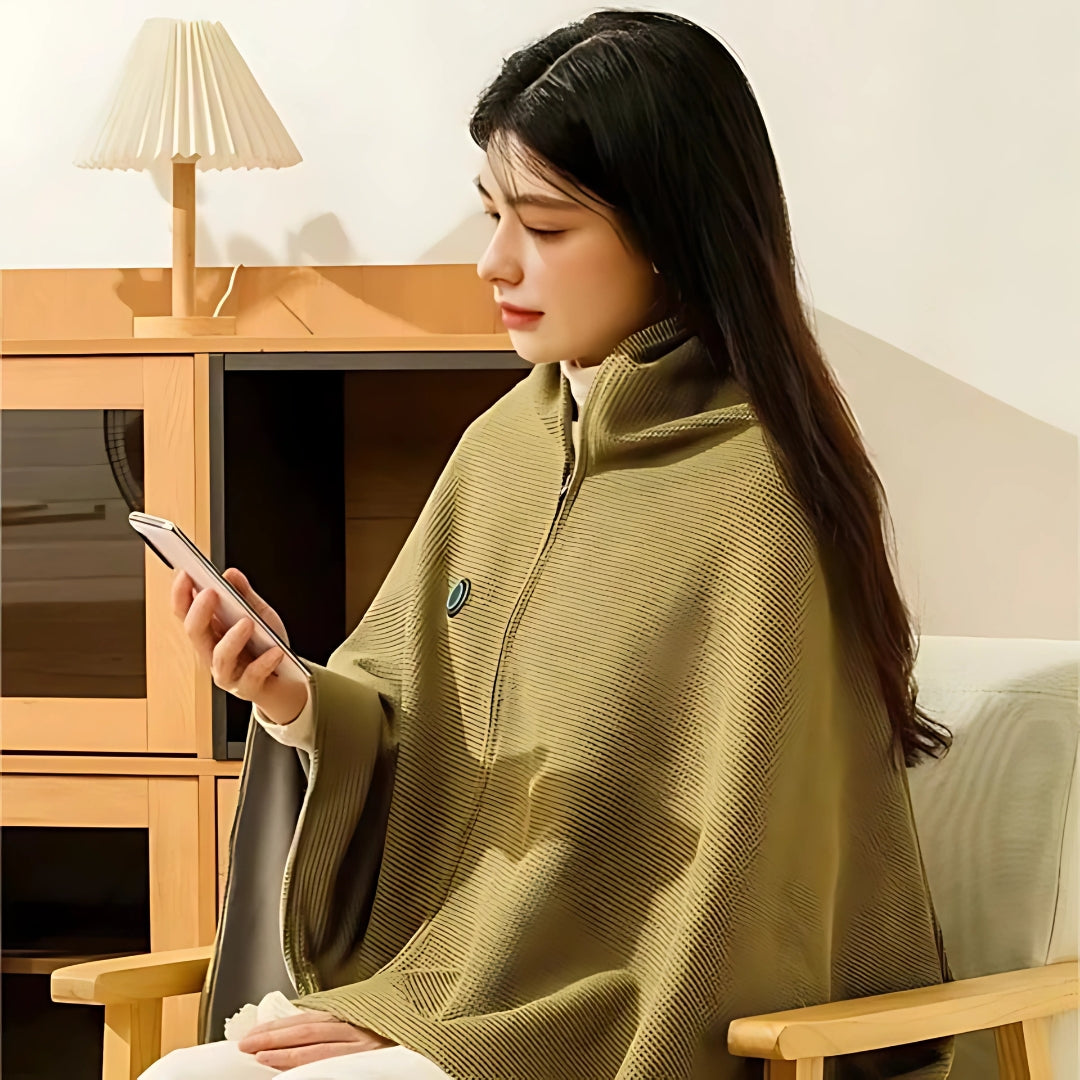 "Tragbare USB-Heizdecke aus weichem Fleece, vielseitig als Schal oder Überwurf nutzbar, ideal für Reisen und Zuhause."