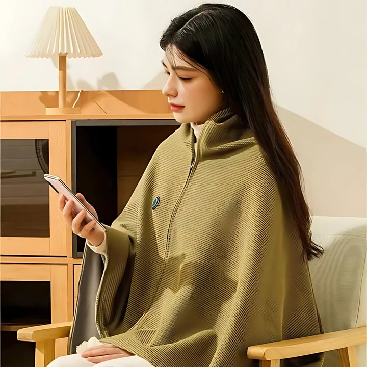 "Tragbare USB-Heizdecke aus weichem Fleece, vielseitig als Schal oder Überwurf nutzbar, ideal für Reisen und Zuhause."