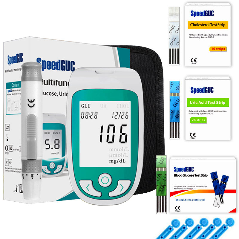 Tragbarer 3-in-1 Gesundheitsmonitor mit großem Display, zur Messung von Cholesterin, Glukose und Harnsäure, ideal für zuhause