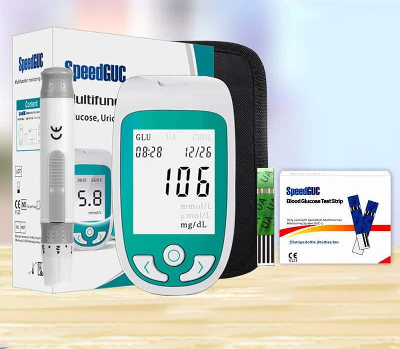 Tragbarer 3-in-1 Gesundheitsmonitor mit großem Display, zur Messung von Cholesterin, Glukose und Harnsäure, ideal für zuhause