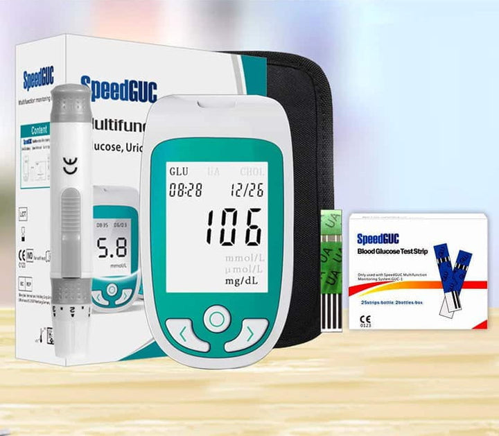 Tragbarer 3-in-1 Gesundheitsmonitor mit großem Display, zur Messung von Cholesterin, Glukose und Harnsäure, ideal für zuhause