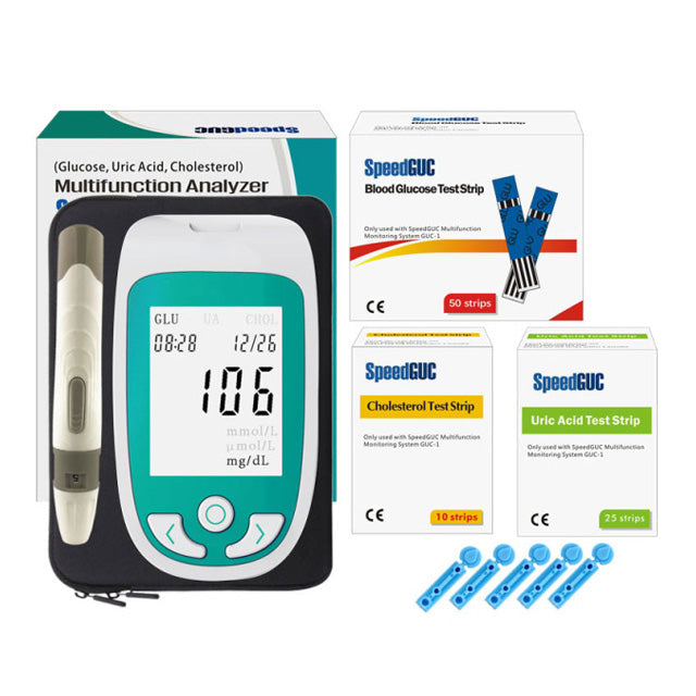 Tragbarer 3-in-1 Gesundheitsmonitor mit großem Display, zur Messung von Cholesterin, Glukose und Harnsäure, ideal für zuhause