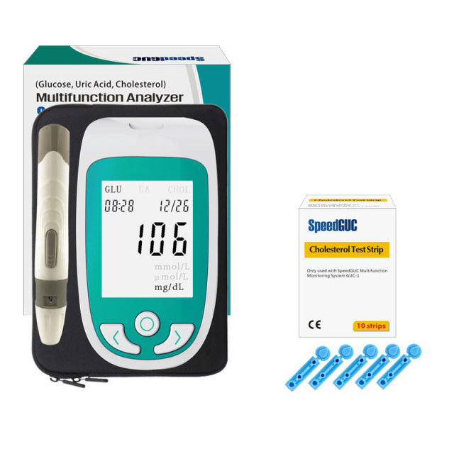 Tragbarer 3-in-1 Gesundheitsmonitor mit großem Display, zur Messung von Cholesterin, Glukose und Harnsäure, ideal für zuhause