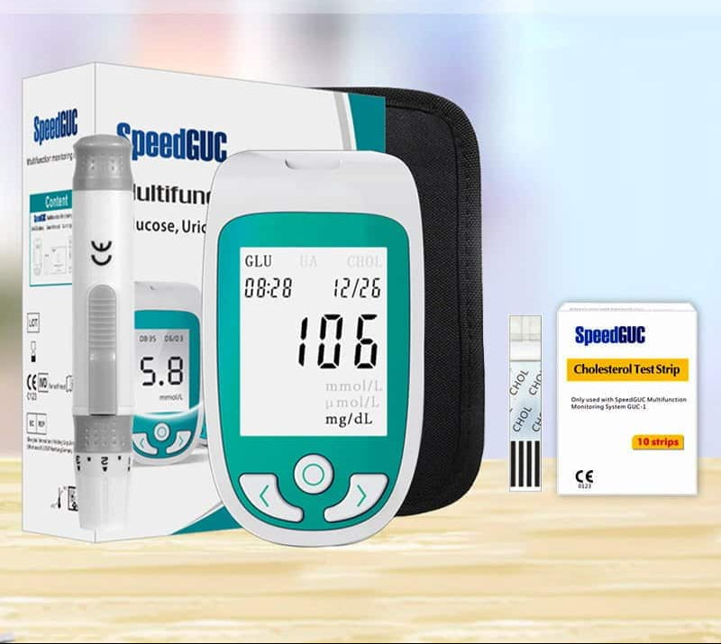 Tragbarer 3-in-1 Gesundheitsmonitor mit großem Display, zur Messung von Cholesterin, Glukose und Harnsäure, ideal für zuhause