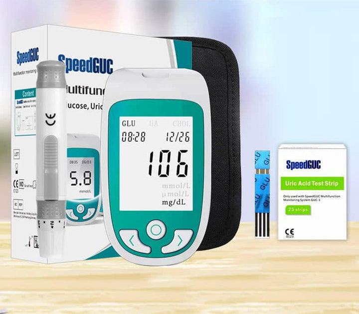 Tragbarer 3-in-1 Gesundheitsmonitor mit großem Display, zur Messung von Cholesterin, Glukose und Harnsäure, ideal für zuhause