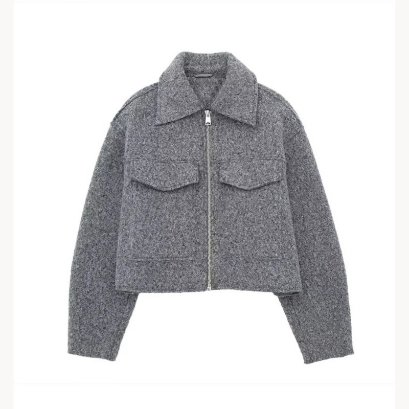 "Trendy Herbst Damen Jacke mit schlankem Schnitt, Beige, Rot, Blau, Grau oder Schwarz, für stilvolle Übergangsoutfits."
