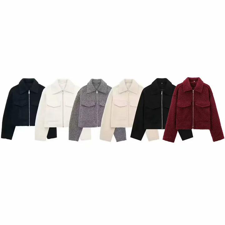 "Trendy Herbst Damen Jacke mit schlankem Schnitt, Beige, Rot, Blau, Grau oder Schwarz, für stilvolle Übergangsoutfits."