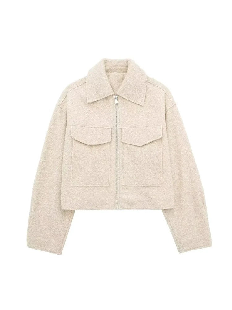 "Trendy Herbst Damen Jacke mit schlankem Schnitt, Beige, Rot, Blau, Grau oder Schwarz, für stilvolle Übergangsoutfits."