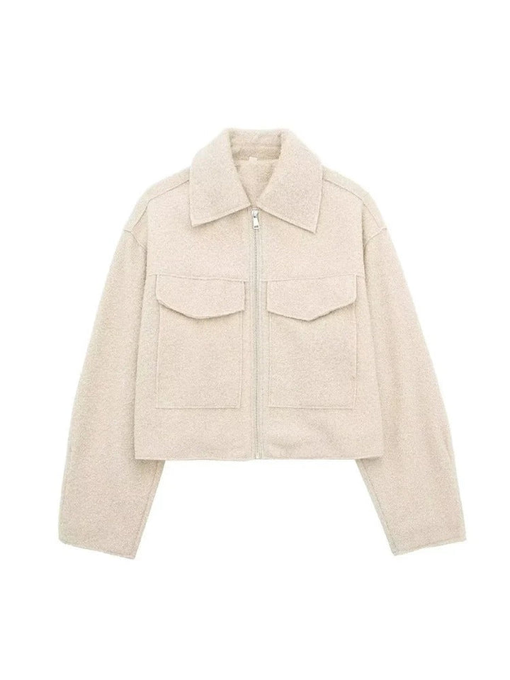 "Trendy Herbst Damen Jacke mit schlankem Schnitt, Beige, Rot, Blau, Grau oder Schwarz, für stilvolle Übergangsoutfits."