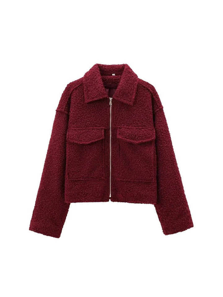 "Trendy Herbst Damen Jacke mit schlankem Schnitt, Beige, Rot, Blau, Grau oder Schwarz, für stilvolle Übergangsoutfits."