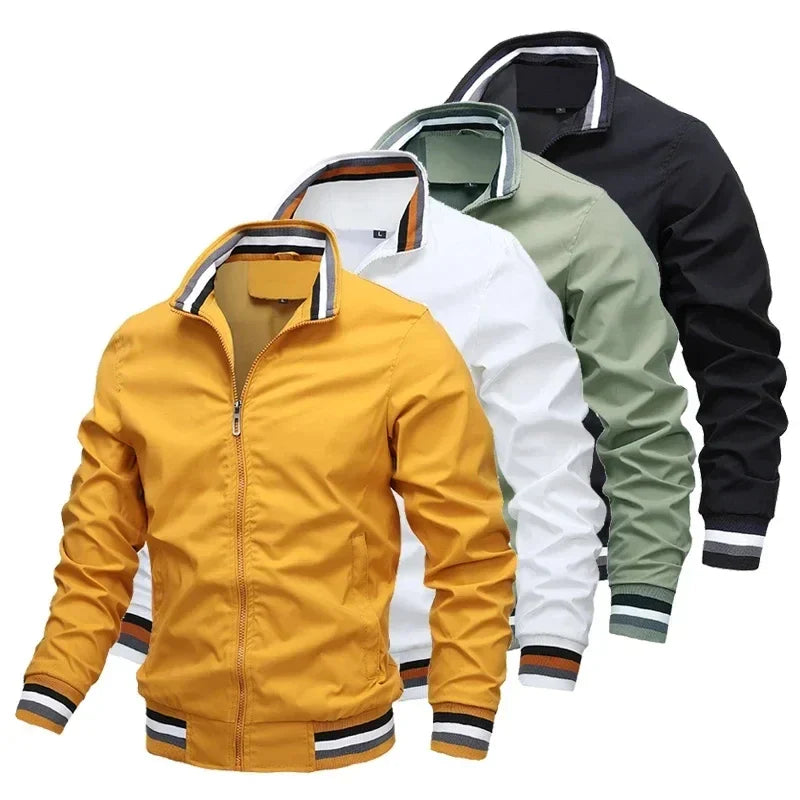 "Übergangsjacke Herren aus Leder, sportlich-elegant, in Armeegrün, mit schützendem Kragen und praktischen Taschen."