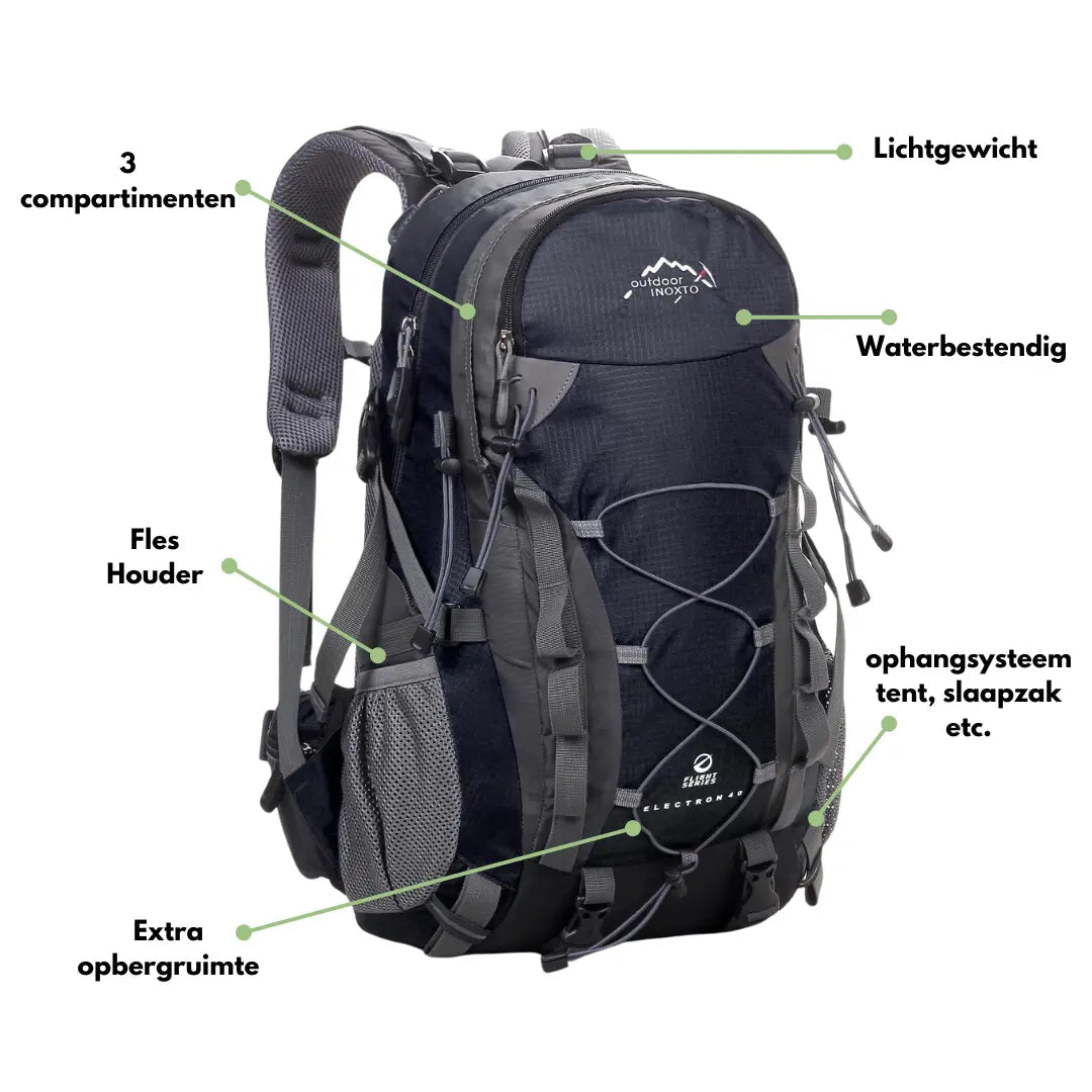 "Unisex Outdoor-Rucksack 40L, vielseitig, grün, mit verstellbaren Gurten und Taschen, ideal für Abenteuer und Camping."