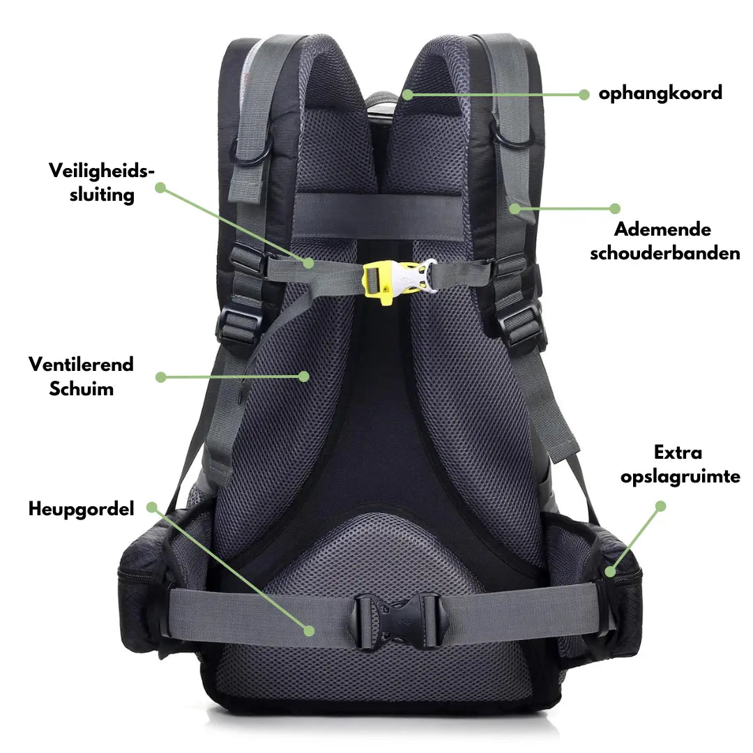 "Unisex Outdoor-Rucksack 40L, vielseitig, grün, mit verstellbaren Gurten und Taschen, ideal für Abenteuer und Camping."