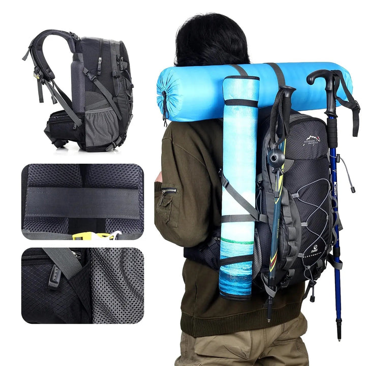 "Unisex Outdoor-Rucksack 40L, vielseitig, grün, mit verstellbaren Gurten und Taschen, ideal für Abenteuer und Camping."