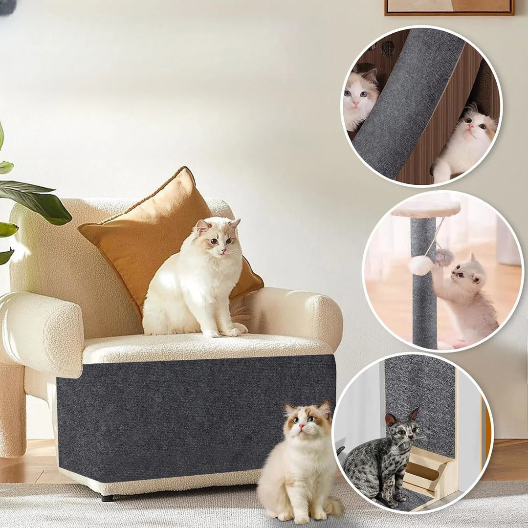 "Universeller Katzen Kratzschutz beige auf Couch, schützt Möbel vor Kratzern, einfach anzuwenden, anpassbar, unauffällig."