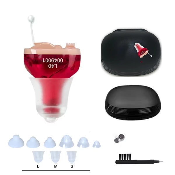 "Unsichtbare wiederaufladbare Hörgeräte mit klarem Klang, dezent im Ohr, ideal für unauffälliges Hören im Alltag."