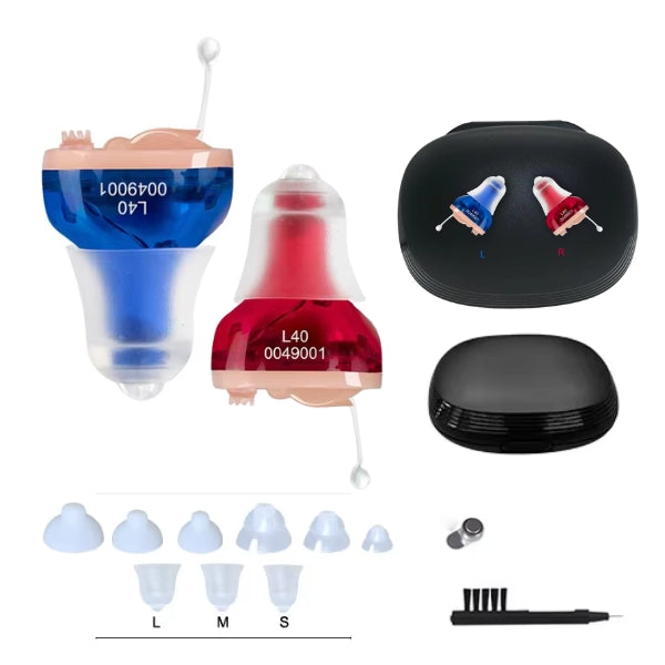 "Unsichtbare wiederaufladbare Hörgeräte mit klarem Klang, dezent im Ohr, ideal für unauffälliges Hören im Alltag."