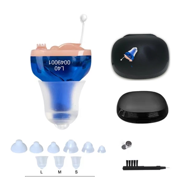 "Unsichtbare wiederaufladbare Hörgeräte mit klarem Klang, dezent im Ohr, ideal für unauffälliges Hören im Alltag."