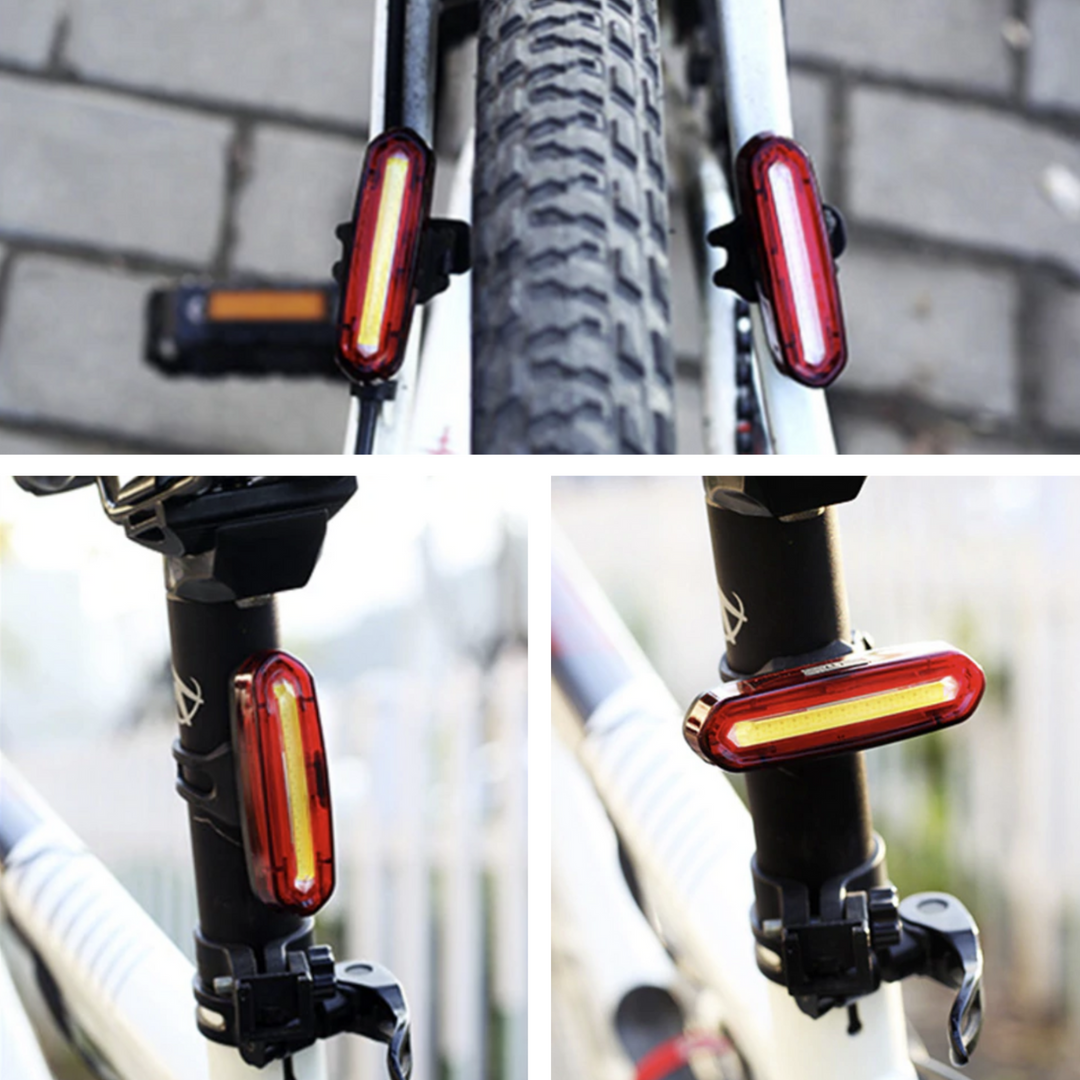 "USB aufladbares, wetterfestes LED Fahrradlicht, 360° drehbar, mit verstellbarem, breitem Lichtstrahl für optimale Sicht."