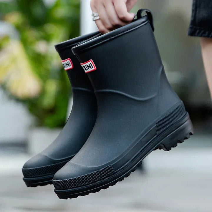 Damen Regenstiefel mit niedrigem Absatz und PVC-Oberfläche