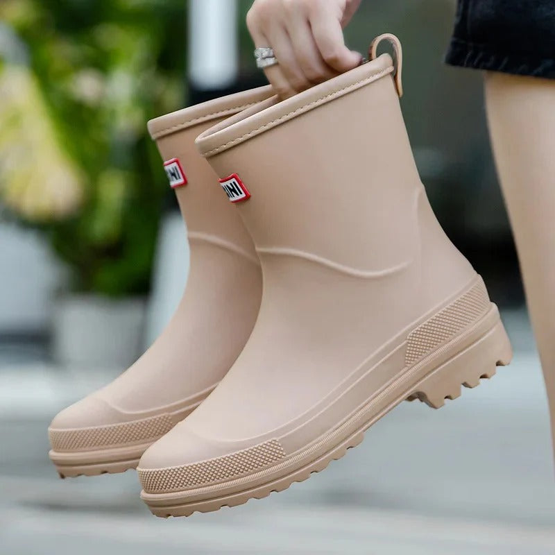 Damen Regenstiefel mit niedrigem Absatz und PVC-Oberfläche