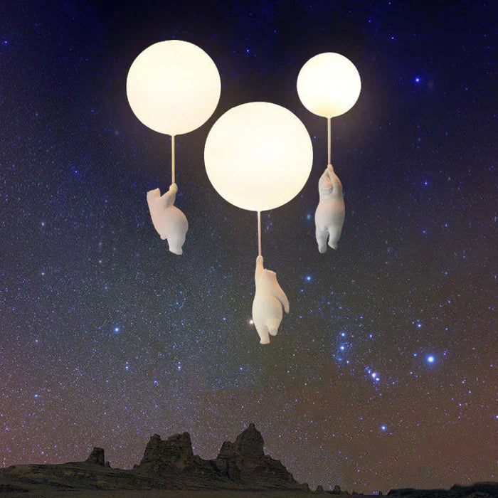 "Verspielte Kinder-Deckenlampe mit Bär- und Ballonmotiv, perfekte Beleuchtung für fantasievolle Atmosphären im Kinderzimmer."