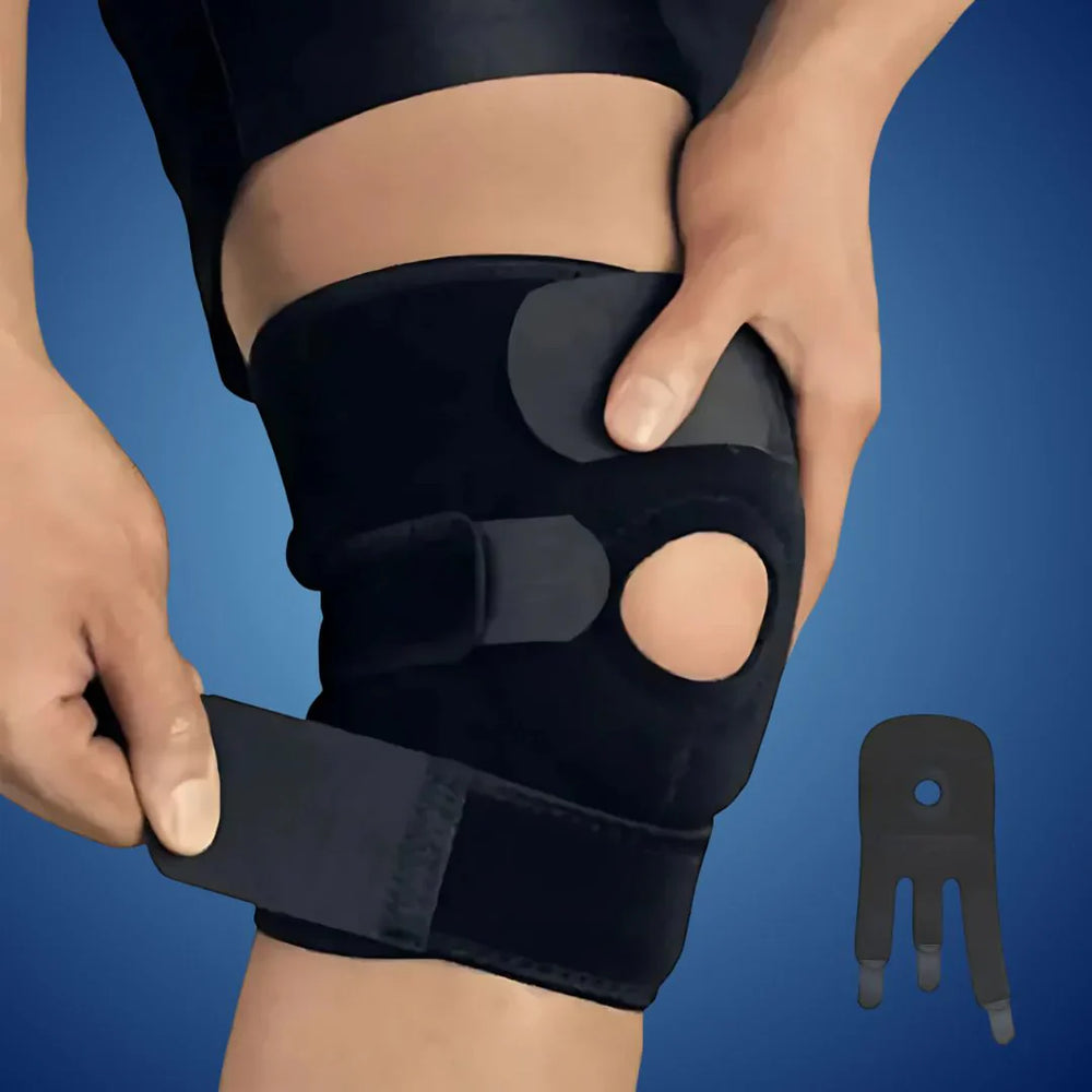 Verstellbare ProFlex Kniebandage mit seitlichen Stabilisatoren, bietet Kompression und Schmerzlinderung durch atmungsaktives 