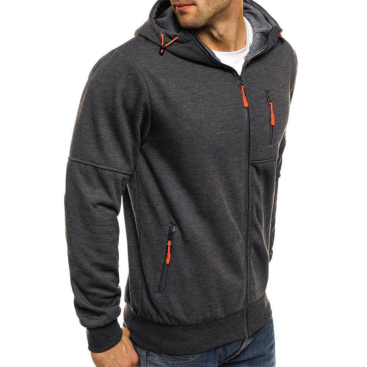 "Vielseitige Herren Outdoor Strickjacke, grau, mit robustem Strickmaterial, elegantes Design, perfekte Passform, praktisch."