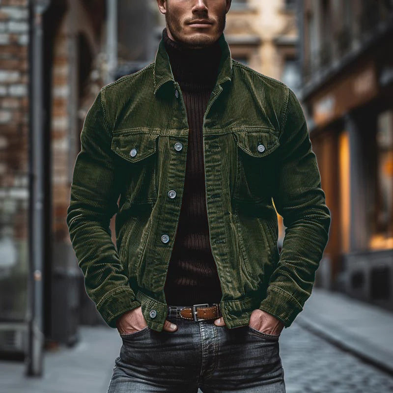 "Vintage Herren Cordjacke in Braun, zeitloses Design mit elegantem Schnitt und kuscheligem Cordstoff"
