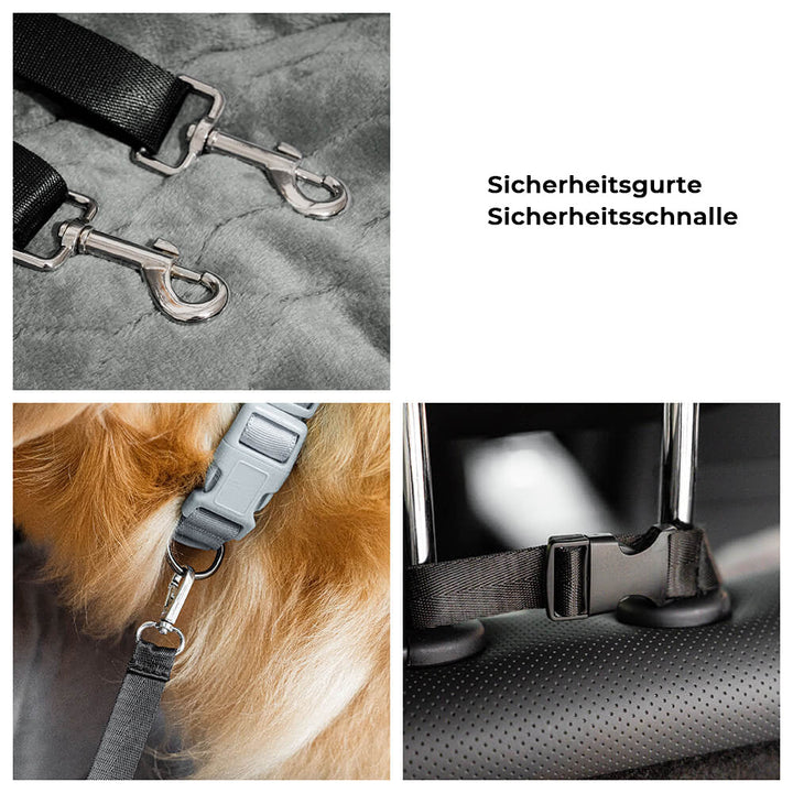"Waschbarer Hundeautositz mit rutschfestem Boden, großem Platzangebot, Stoßdämpfung und maschinenwaschbarem Bezug."