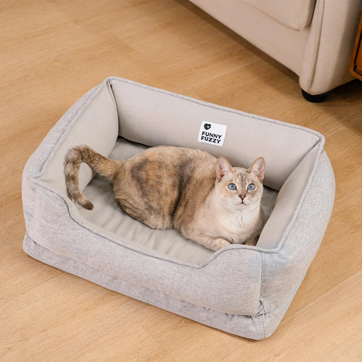 "Waschbares, rutschfestes Katzenbett in Baumwollsamt, weich und komfortabel, in Ginkgo Gelb; ideal für Haustiere."