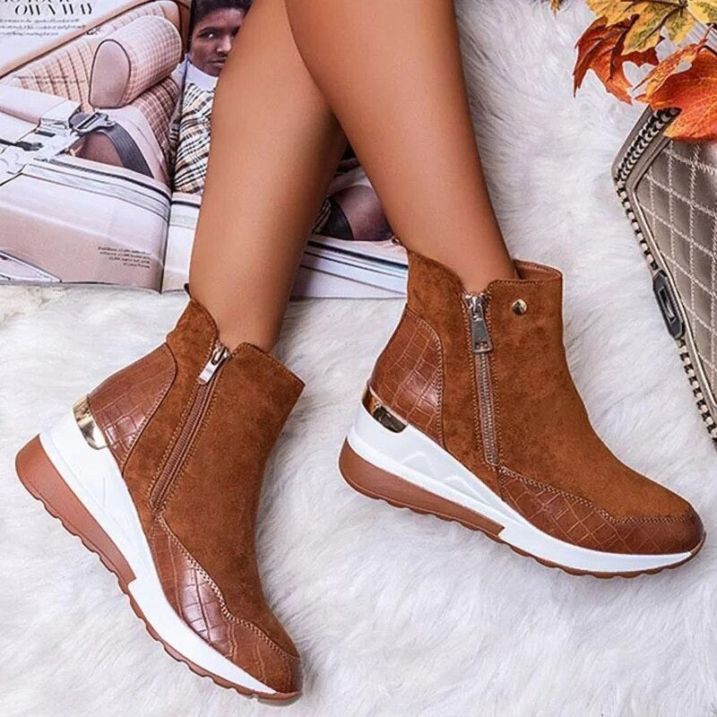 "Wasserdichte Damen Stiefeletten, elegant, mit rutschfester Sohle und Doppelreißverschluss, in Beige, Braun, Dunkelblau, Schw