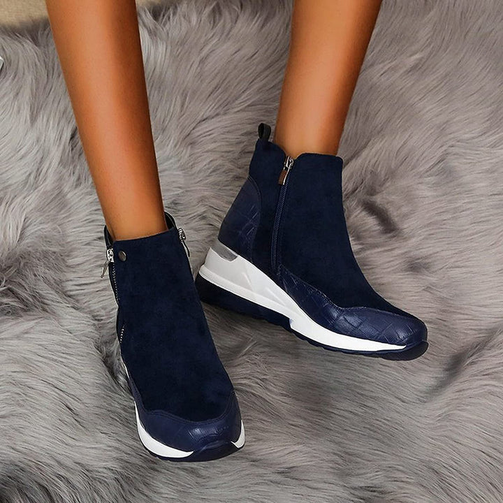 "Wasserdichte Damen Stiefeletten, elegant, mit rutschfester Sohle und Doppelreißverschluss, in Beige, Braun, Dunkelblau, Schw