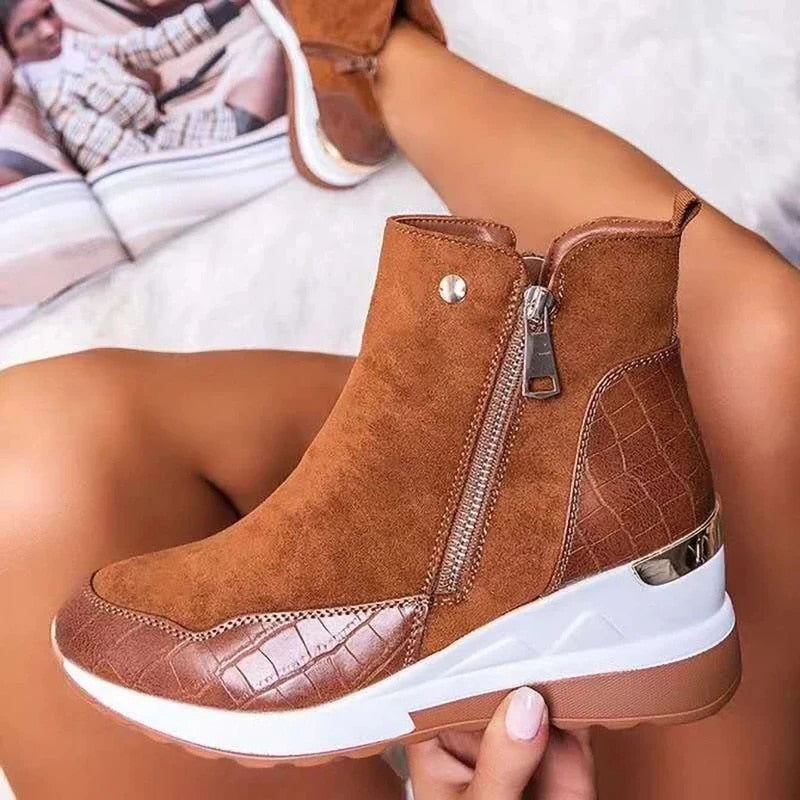 "Wasserdichte Damen Stiefeletten, elegant, mit rutschfester Sohle und Doppelreißverschluss, in Beige, Braun, Dunkelblau, Schw