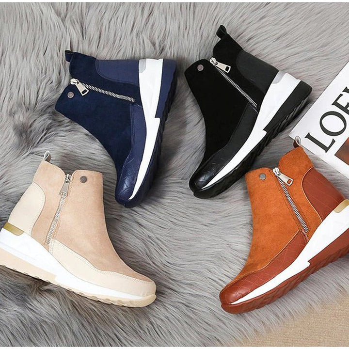 "Wasserdichte Damen Stiefeletten, elegant, mit rutschfester Sohle und Doppelreißverschluss, in Beige, Braun, Dunkelblau, Schw