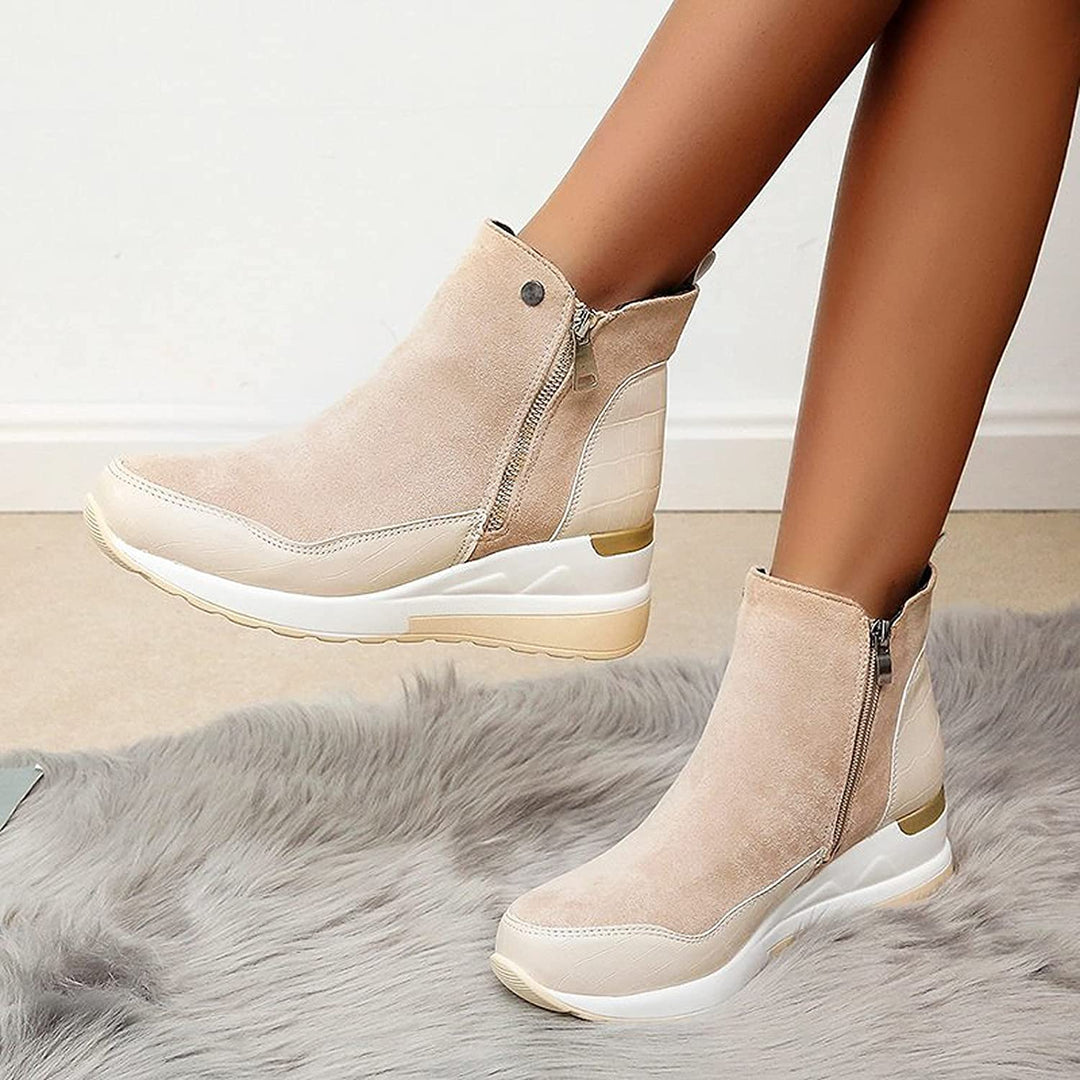 "Wasserdichte Damen Stiefeletten, elegant, mit rutschfester Sohle und Doppelreißverschluss, in Beige, Braun, Dunkelblau, Schw